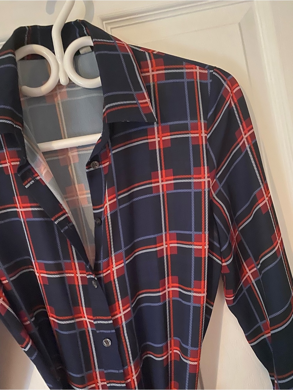 Tristan Navy and Red Plaid Button-Front Midi Dress